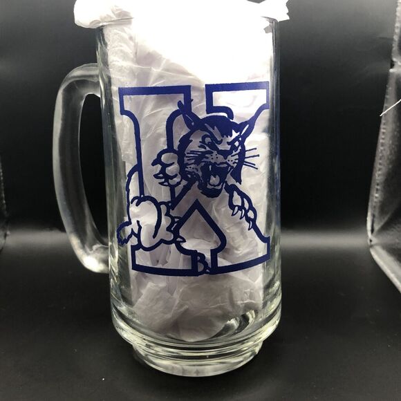VINTAGE University Of Kentucky UK Wildcats Logo Glass Mug Beer Stein - Picture 1 of 4